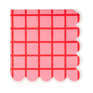 Red and Pink Grid Cocktail Napkin