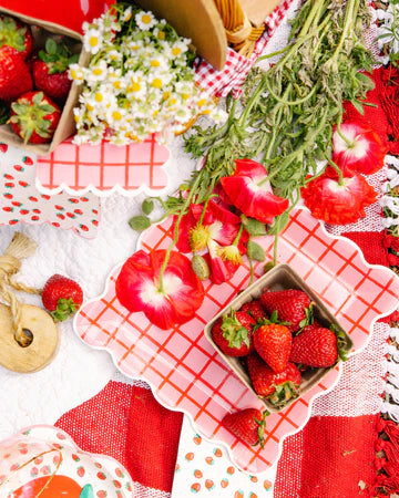 Red and Pink Grid Cocktail Napkin