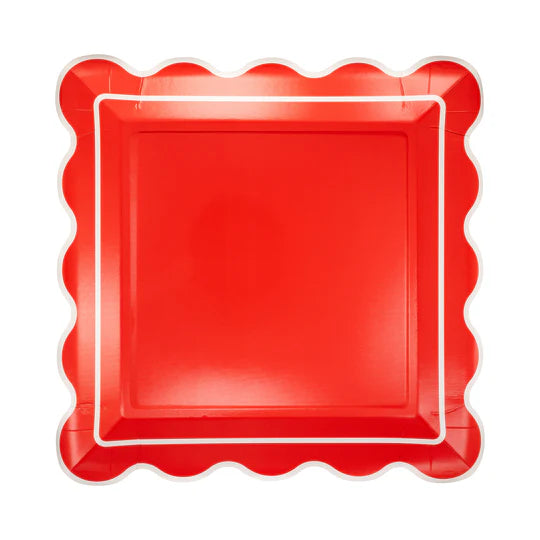 Red Scalloped Square Plate